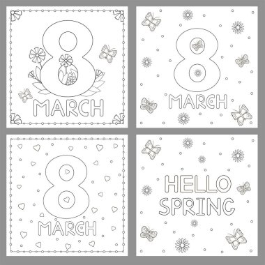 March 8th. Cards set with flowers and butterflies. 