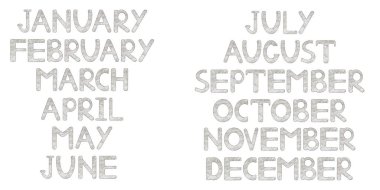 Months. Creative hand drawn letters. Coloring pages. 
