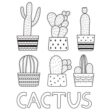 Kaktüsler. Boyama sayfası. Vektör illüstrasyonu.