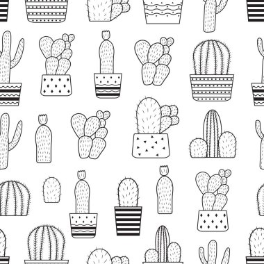 Kaktüslü kusursuz desen. Vektör illüstrasyonu.