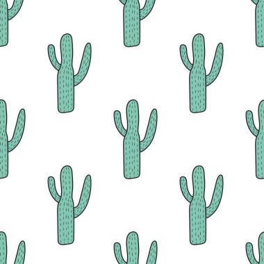 Kaktüslü kusursuz desen. Vektör illüstrasyonu.