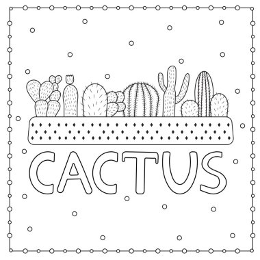 Kaktüsler. Boyama sayfası. Vektör illüstrasyonu.