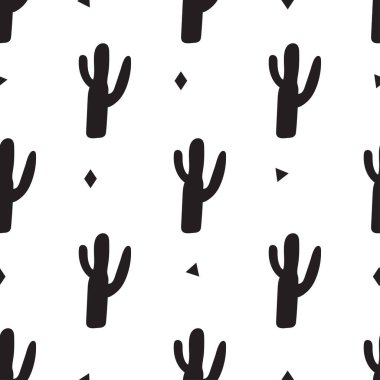 Siyah kaktüslü kusursuz desen. Vektör illüstrasyonu.