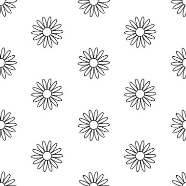 Çiçeksiz desen. Beyaz arka planda siyah çizgili çiçekler. Papatya çayı. Vektör illüstrasyonu.