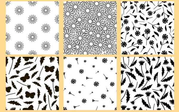 Modèles Floraux Sans Couture Des Fleurs Noires Sur Fond Blanc — Image vectorielle
