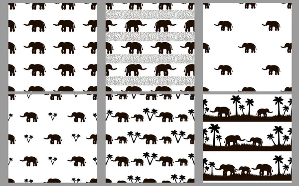 Nahtlose Muster Mit Schwarzen Elefanten Auf Weißem Hintergrund Vektorillustration — Stockvektor