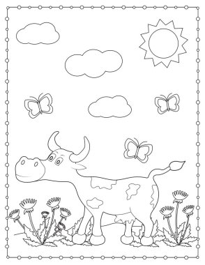 İnek. Boyama sayfası. Vektör illüstrasyonu