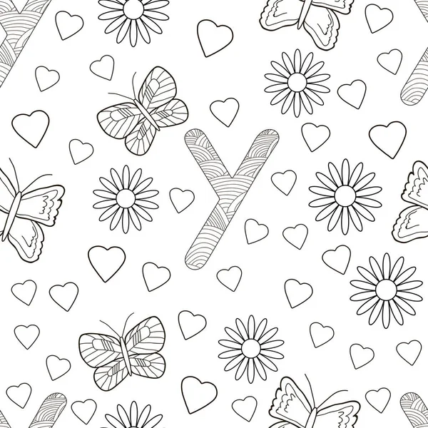 Lettre Avec Des Fleurs Des Feuilles Des Papillons Modèle Homogène — Image vectorielle
