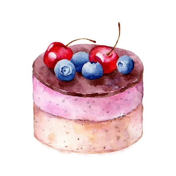 Cheesecake on white background hand drawn watercolor illustration. — Stockfoto
