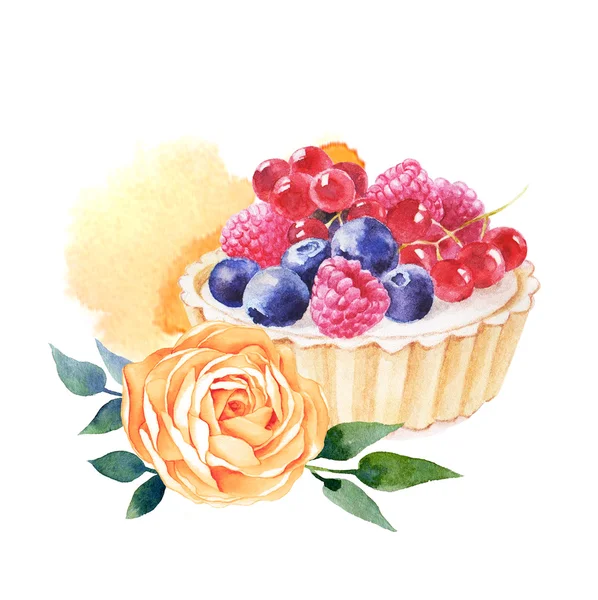 Cake hand drawn watercolor illustration on white background. — Stock Photo, Image