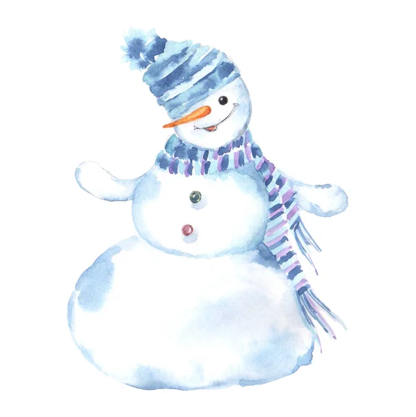 Aquarel illustratie van een sneeuwpop op een witte achtergrond. — Stockfoto