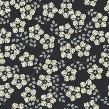 Fildişi çiçek ve yeşil yaprakları ile zarif seamless modeli