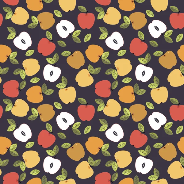 Motif sans couture avec des feuilles colorées et des pommes isolées sur pur — Image vectorielle