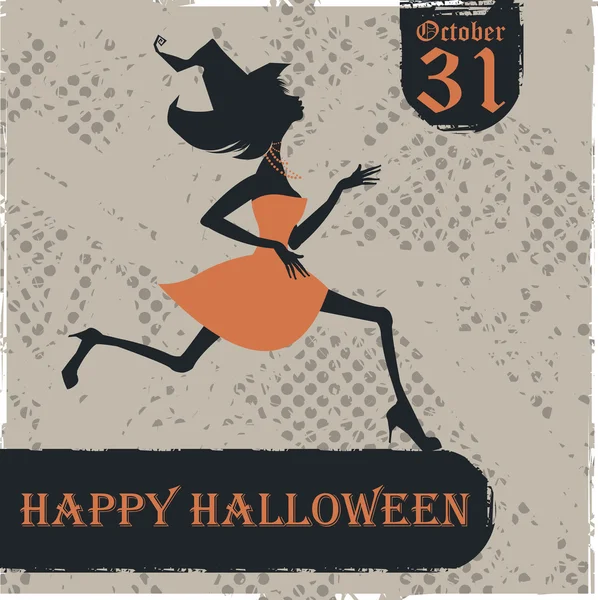 Cartão de Halloween com silhueta de bruxa — Vetor de Stock