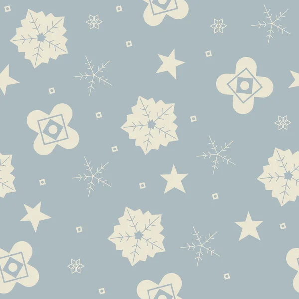 Winter seamless pattern with snowflakes, stars and flowers — Stock Vector