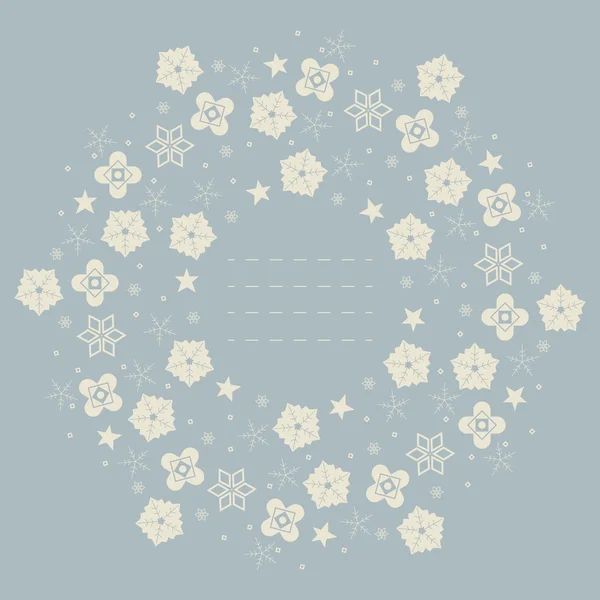 Cute round frame with snowflakes, flowers, stars and decorative — ストックベクタ