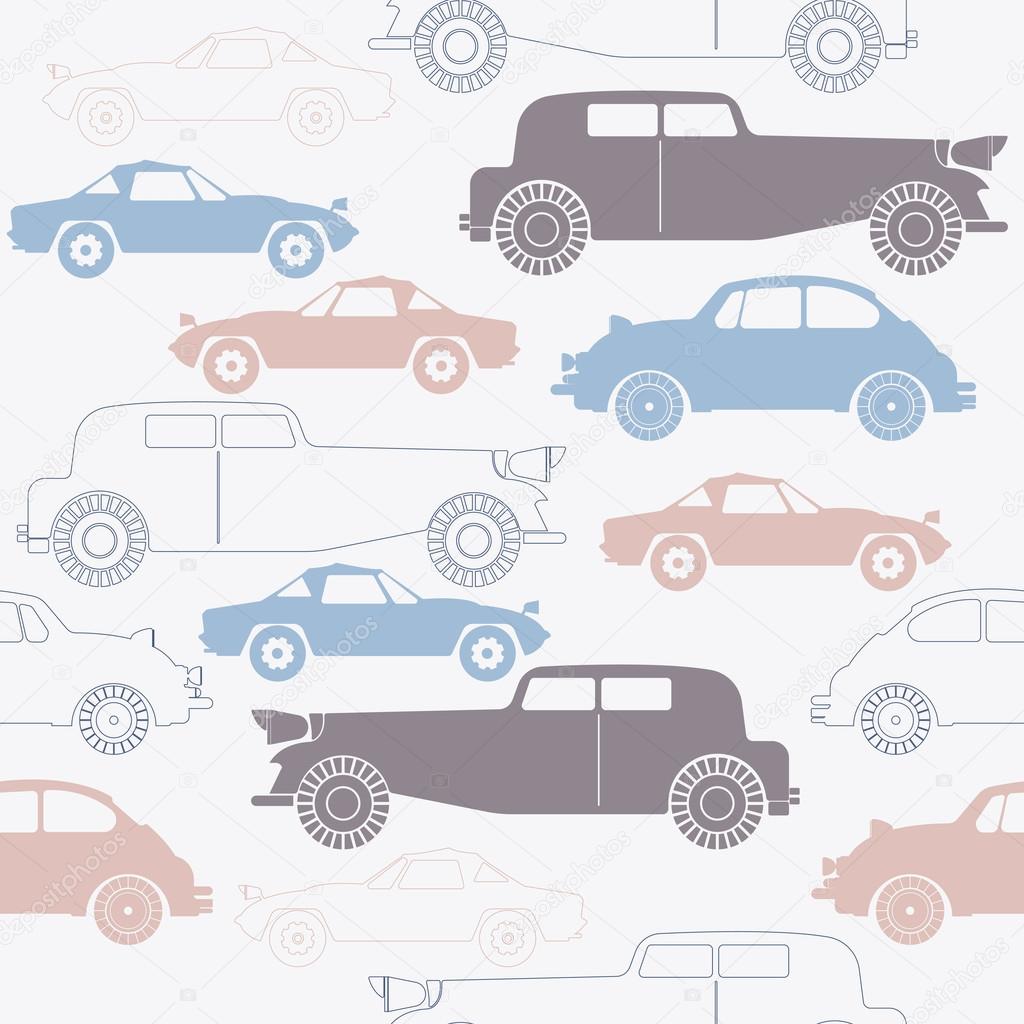 Stylish seamless pattern with cute retro cars for your creative 