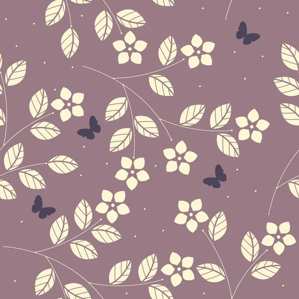 Elegant sömlösa mönster med söta blommor, blad och butterfli — Stock vektor