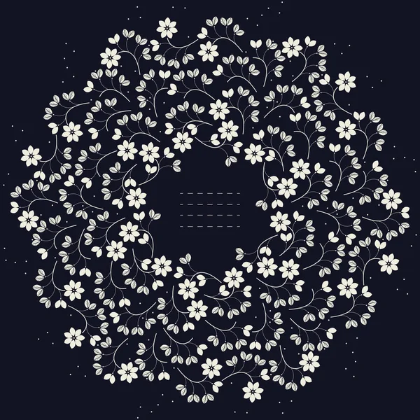 Cadre rond élégant avec des fleurs et des feuilles — Image vectorielle