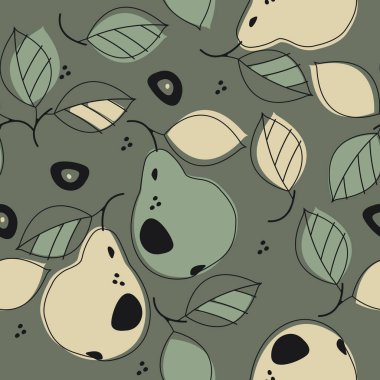 Dekoratif Dikişsiz desen armut ve yaprakları ile