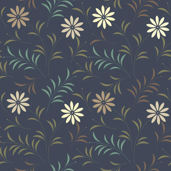 Elegantes, nahtloses Muster mit Kamillenblüten und Pflanzen — Stockvektor