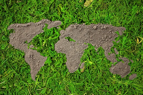Kavram ekoloji. Dünya Haritası, dünya doğal zemin üzerine topraktan — Stok fotoğraf