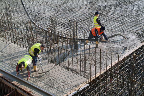 Construction site concrete casting on Reinforcing Bar of industr