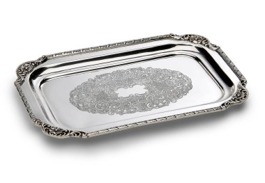 Gümüş tabak oyulmuş dikdörtgen tepsi