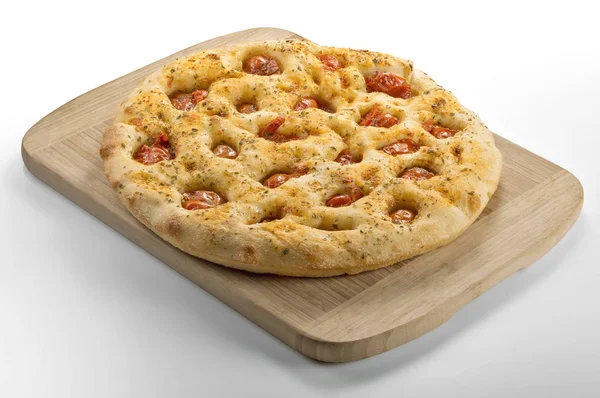 Apulian flat bread with tomatoes — Stock Photo, Image