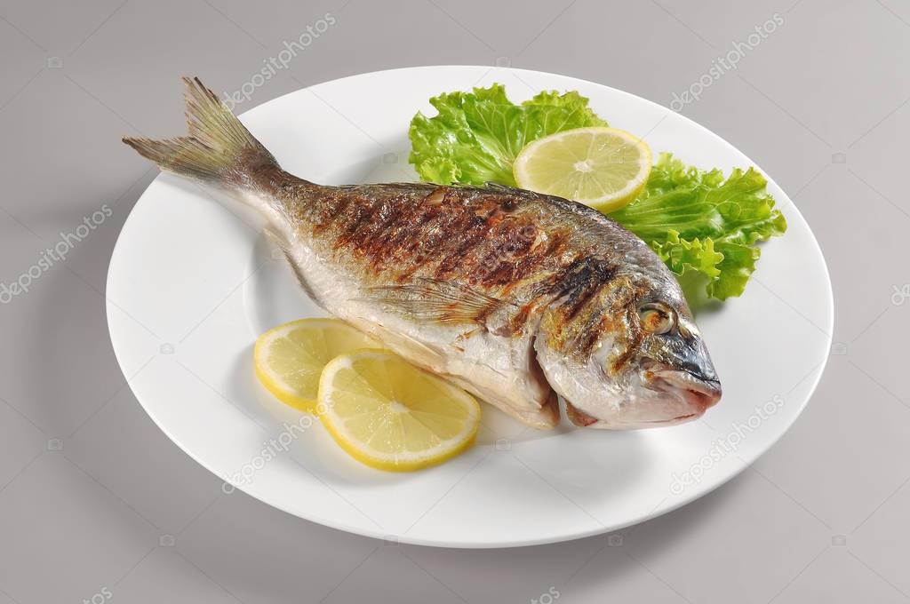 Dish with grilled fish gilthead bream