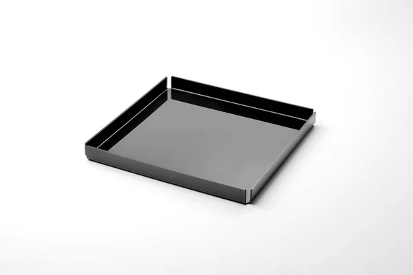 Квадратний чорний пластиковий лоток — стокове фото