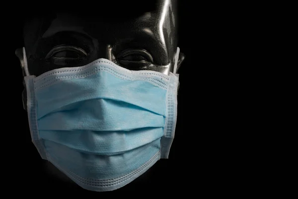 Chirurgiczny Niebieski Maska Ochronna Przezroczysty Smoczek Izolowany Czarnym Tle — Zdjęcie stockowe