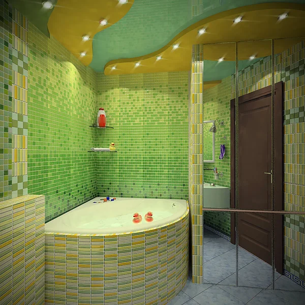 浴室简约的设计，3d 渲染 — 图库照片