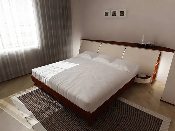 Modern bedroom visualization scene, 3d render — Stock Photo, Image