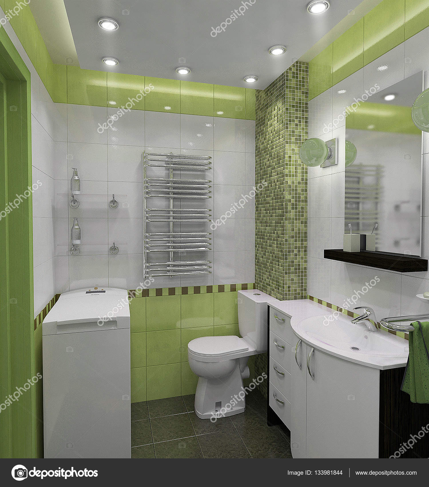 FürdÅszoba minimalista stÃlusú lakberendezés, 3d render — stock ... Fürdőszoba lakberendezés