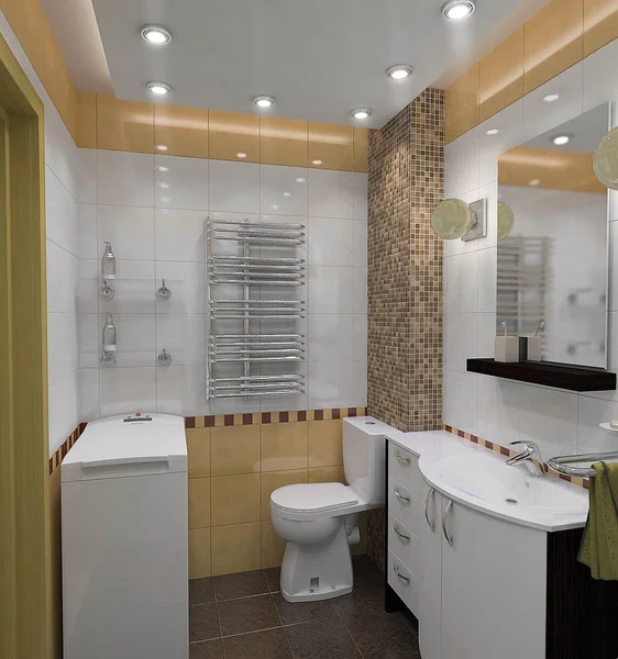 Banheiro estilo minimalista design de interiores, renderizar 3D — Fotografia de Stock