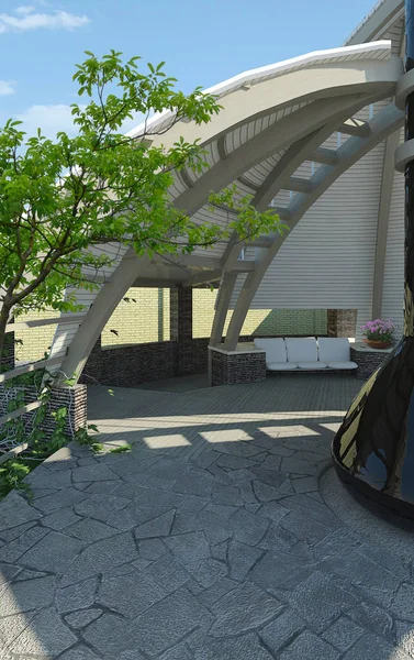 Modern gazebo interior 3D illustration — Stock Image Modern gazebo interior 3D illustration Stock Image