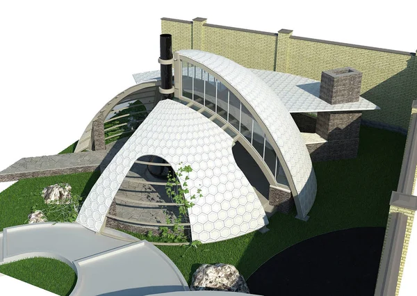 Modern gazebo aerial 3D illustration — Stock Image Modern gazebo aerial 3D illustration Stock Image