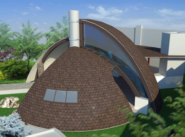 Modern gazebo exterior and alfresco living area, 3D illustration clipart
