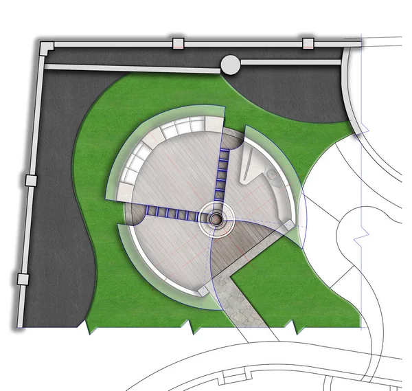 Aménagement paysager patio plan directeur 2D croquis — Photo