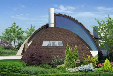 Modern çardak dış ve açık havada oturma alanı, 3d çizim