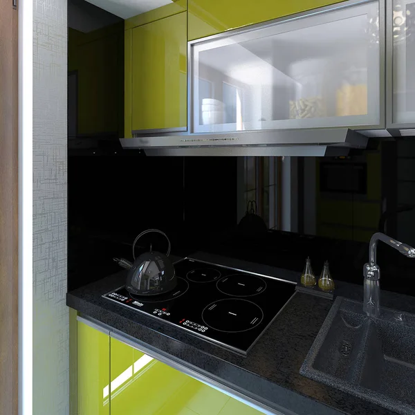 Dettagli unità cucina, rendering 3d — Foto Stock