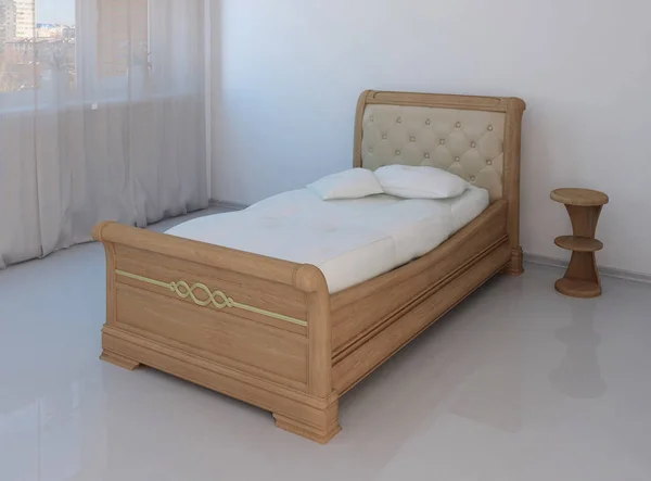 Yatak odası mobilya tasarımı, 3d çizim — Stok fotoğraf