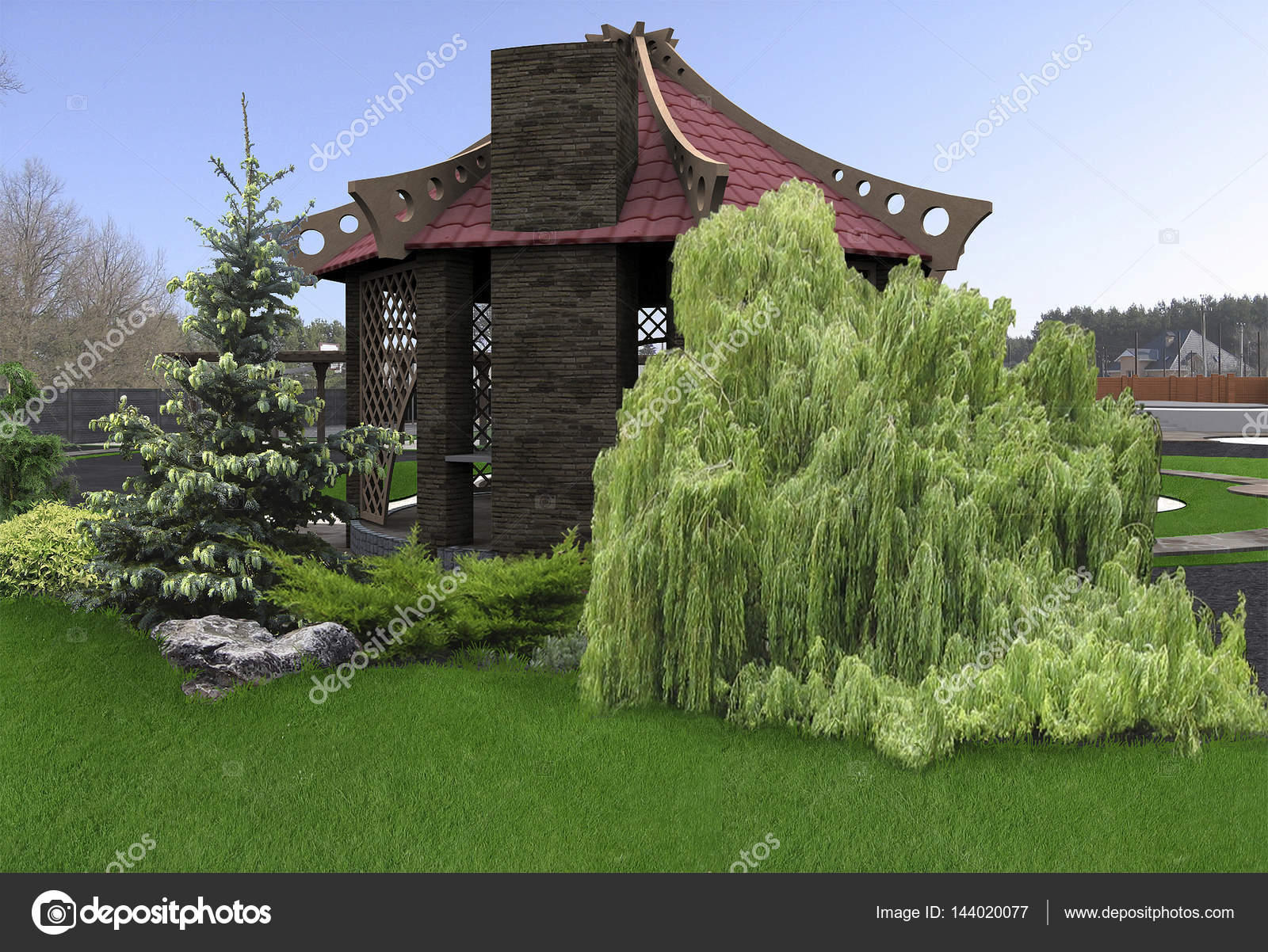 Ideas de diseño de patio trasero, render 3d — Foto de stock