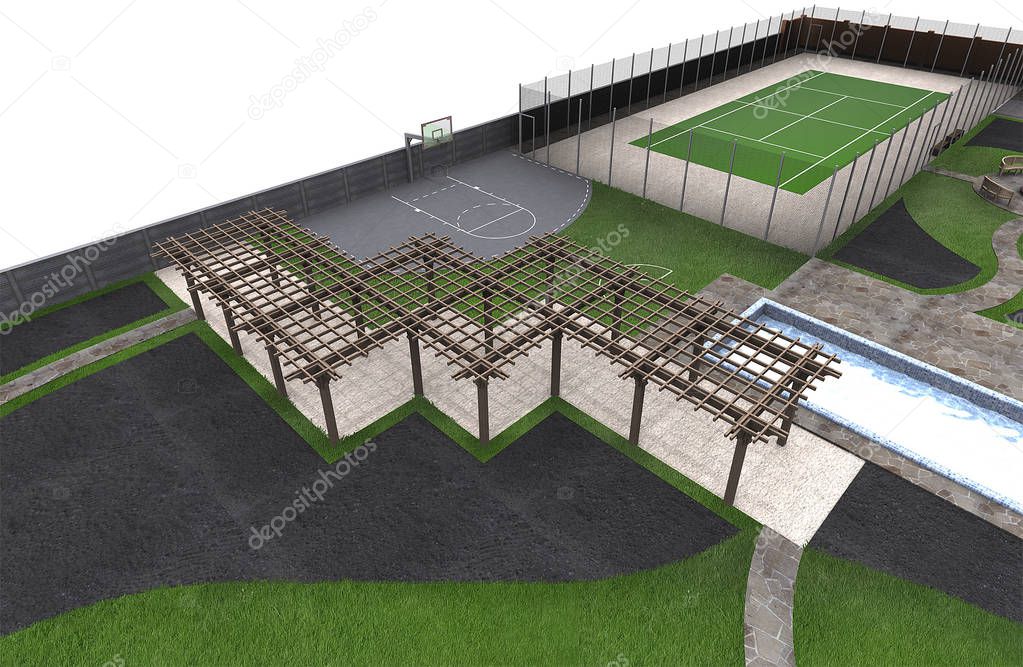 Backyard sports ground, 3d render