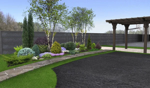 Backyard design ideas, 3d render — Stock Photo, Image