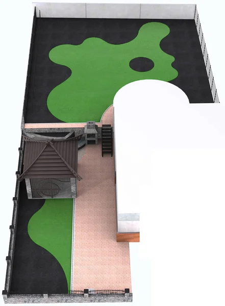 Landschaftsgestaltung Perspektive Hochwinkel-Ansicht, 3D-Rendering — Stockfoto