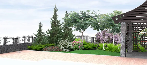 Arka bahçe bahçecilik arka plan, 3d render