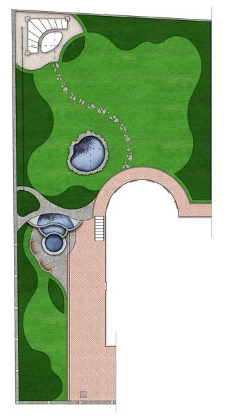 Completa giardino paesaggistico masterplan, illustrazione — Foto Stock