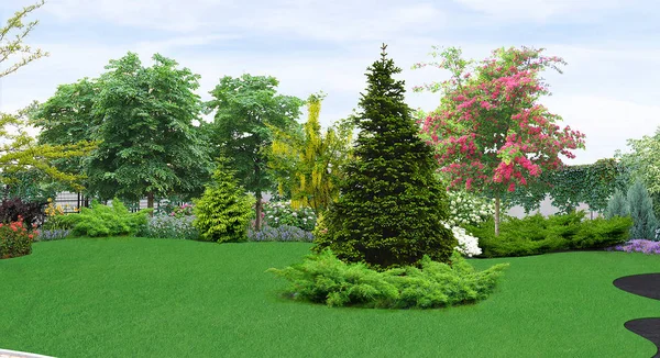 后院种植绿色植物，3d 渲染 — 图库照片